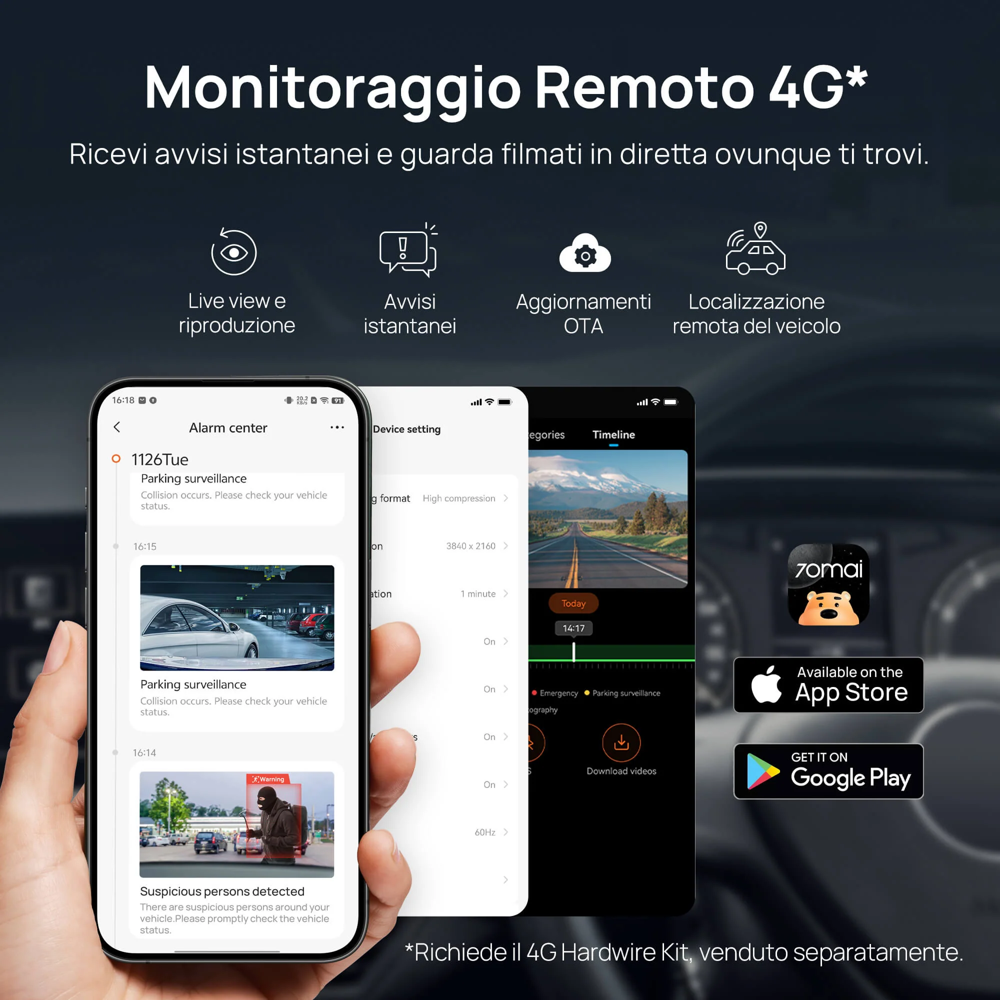 70mai Dash Cam 4K A810S con Sony STARVIS 2 IMX678, ottimizzazione delle targhe, registrazione di emergenza in buffer, supercondensatore e 4G LTE - Image 3