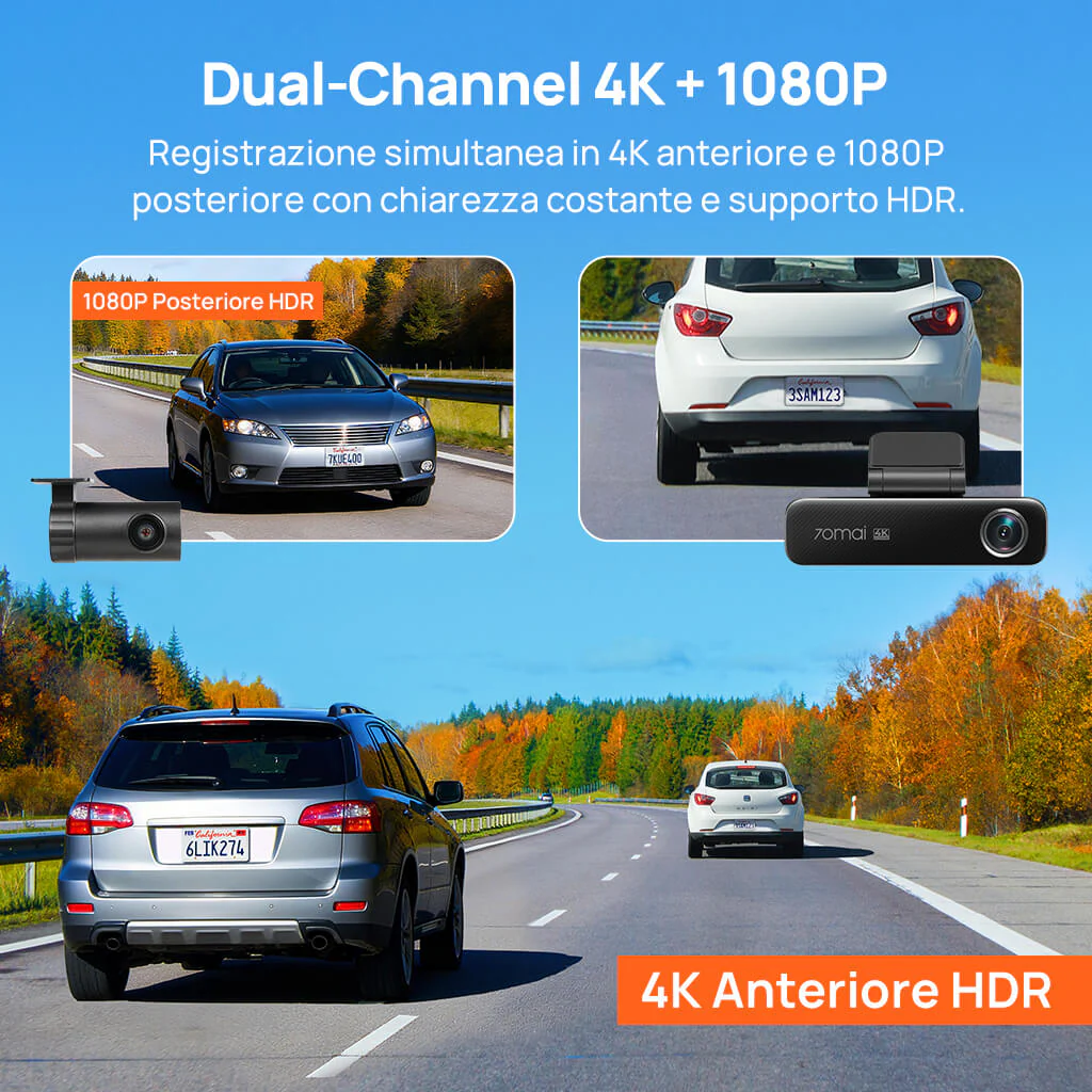 70mai Dash Cam 4K M800 con eMMC integrato, doppia fotocamera Sony STARVIS 2, registrazione HDR, 4G LTE e design compatto - Image 3