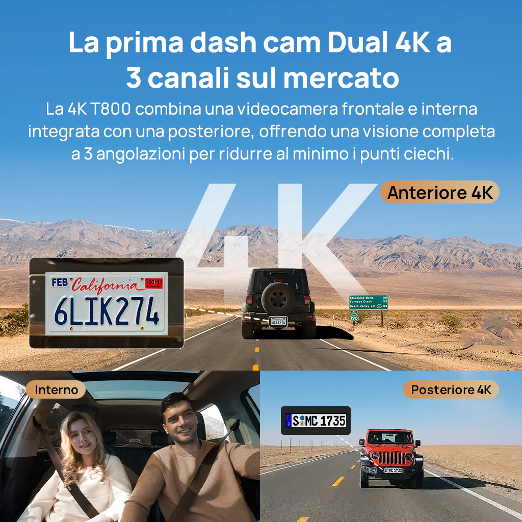70mai Dash Cam 4K T800 a 3 canali con doppia risoluzione 4K, STARVIS 2 IMX678, visione notturna HDR, rilevamento AI, registrazione di emergenza, 4G LTE e supercondensatore - Image 4