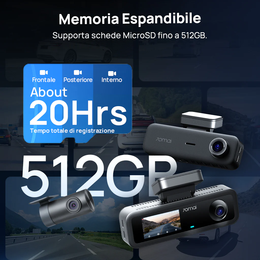 70mai Dash Cam 4K T800E, videocamera per auto a 3 canali (anteriore, interno, posteriore), 4K HDR, visione notturna, sorveglianza durante la sosta 24 ore su 24 e GPS - Image 8