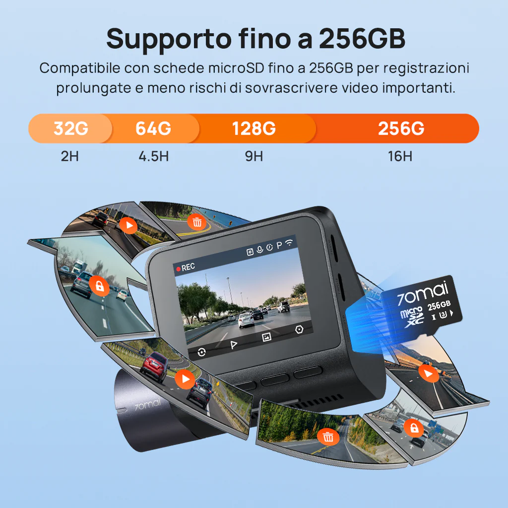 70mai Dash Cam A410 2.5K HDR Dual con GPS, registrazione di emergenza, sensore G, controllo tramite app e design compatto - Image 10