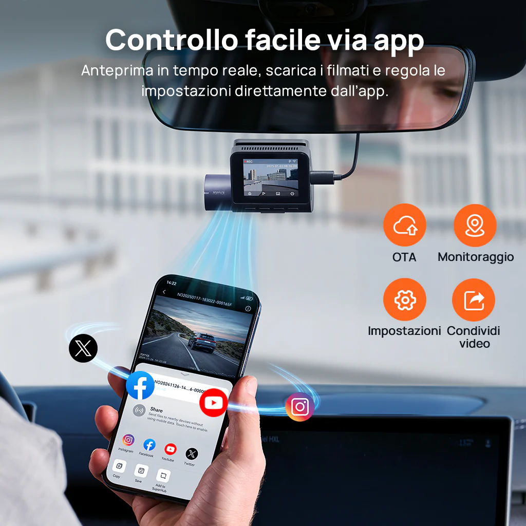70mai Dash Cam A410 2.5K HDR Dual con GPS, registrazione di emergenza, sensore G, controllo tramite app e design compatto - Image 3