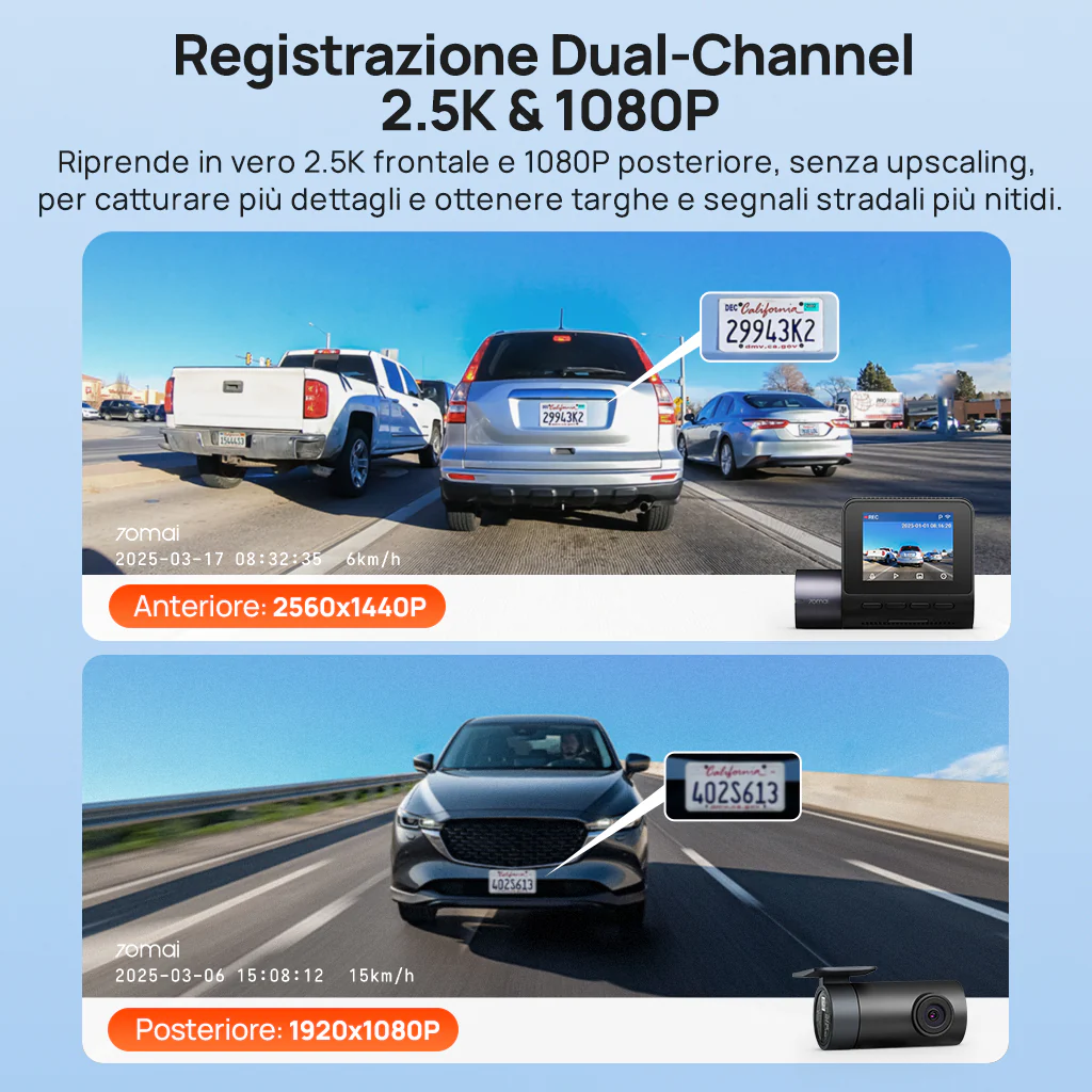 70mai Dash Cam A410 2.5K HDR Dual con GPS, registrazione di emergenza, sensore G, controllo tramite app e design compatto - Image 5