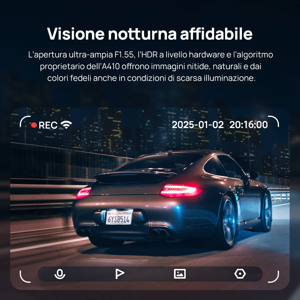 70mai Dash Cam A410 2.5K HDR Dual con GPS, registrazione di emergenza, sensore G, controllo tramite app e design compatto - Image 6