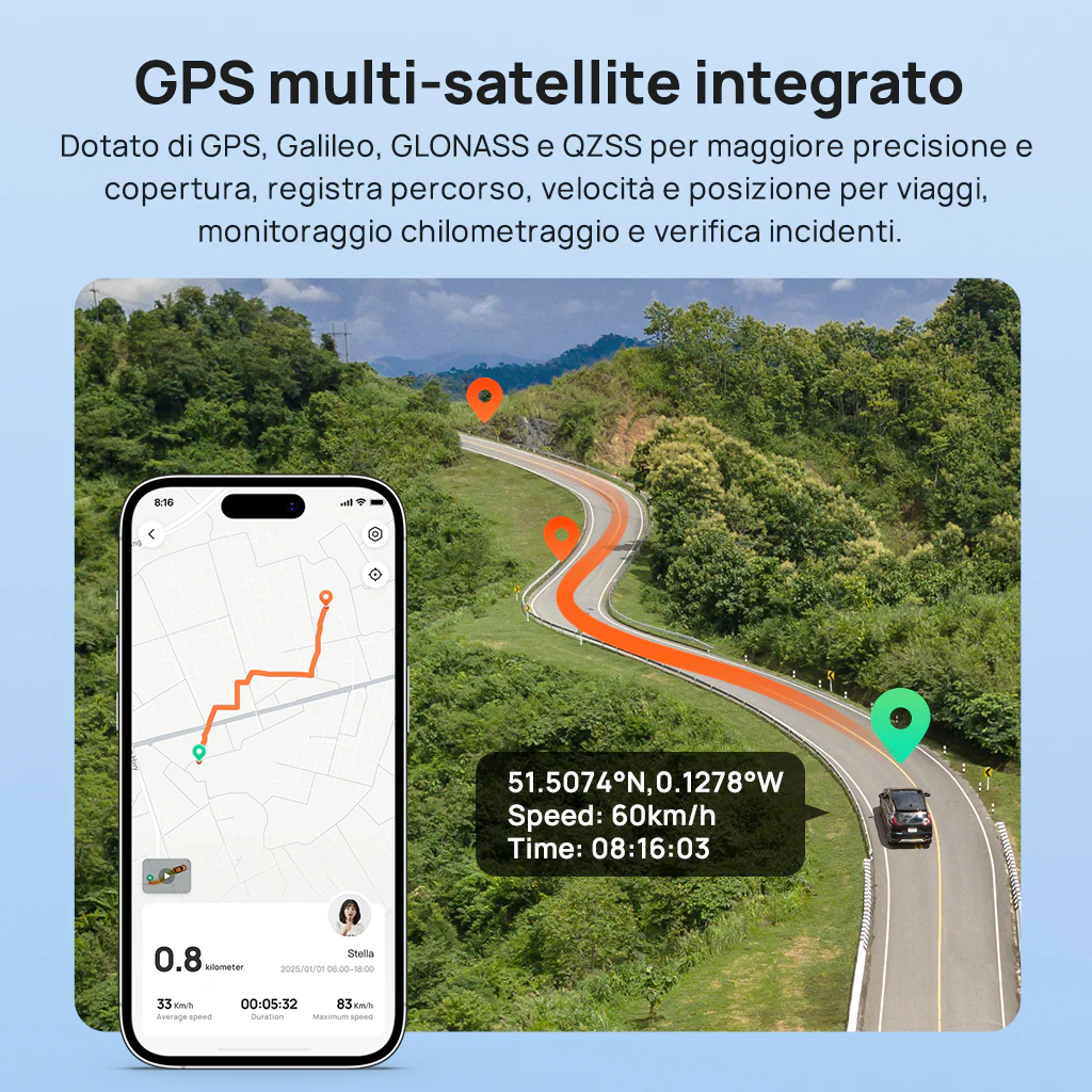 70mai Dash Cam A410 2.5K HDR Dual con GPS, registrazione di emergenza, sensore G, controllo tramite app e design compatto - Image 8