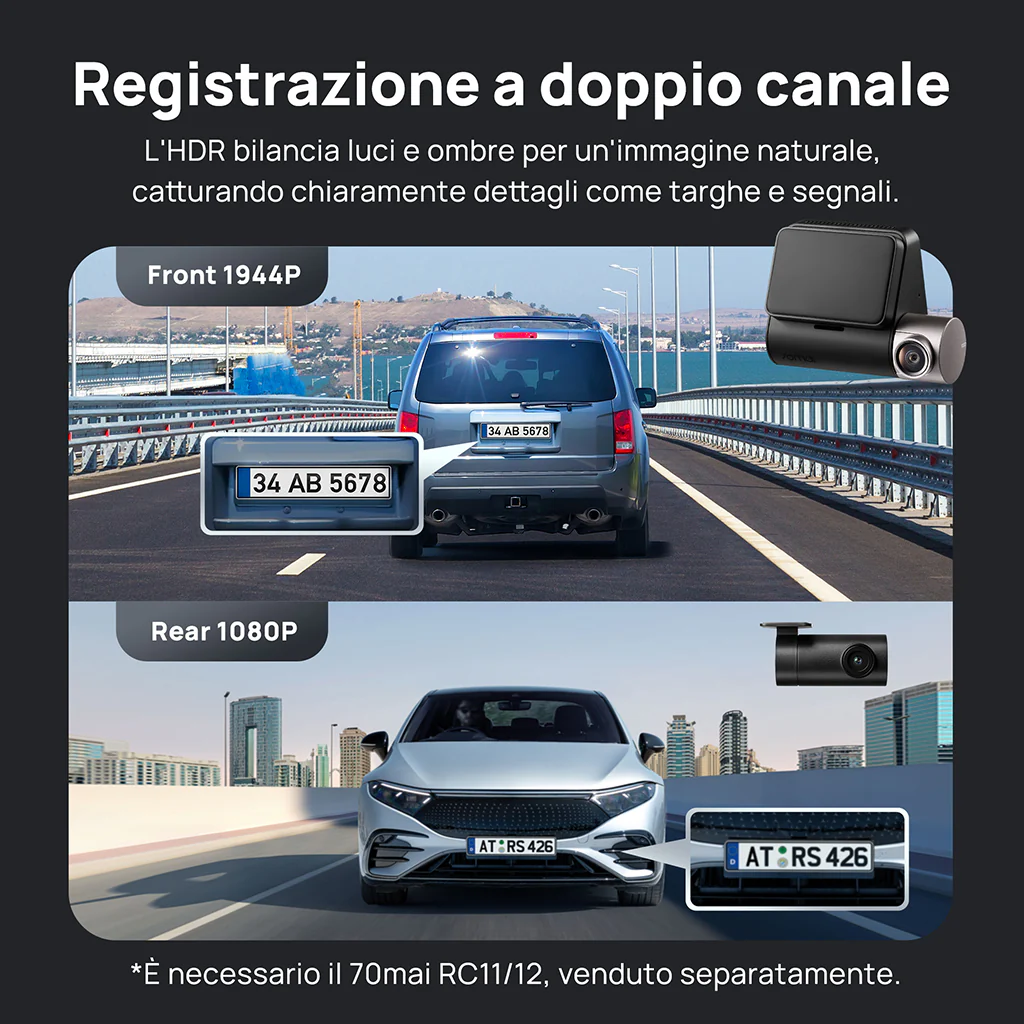 70mai Dash Cam A510 2.7K HD con Sony STARVIS 2, 4G LTE e supporto Dual HDR - Image 5