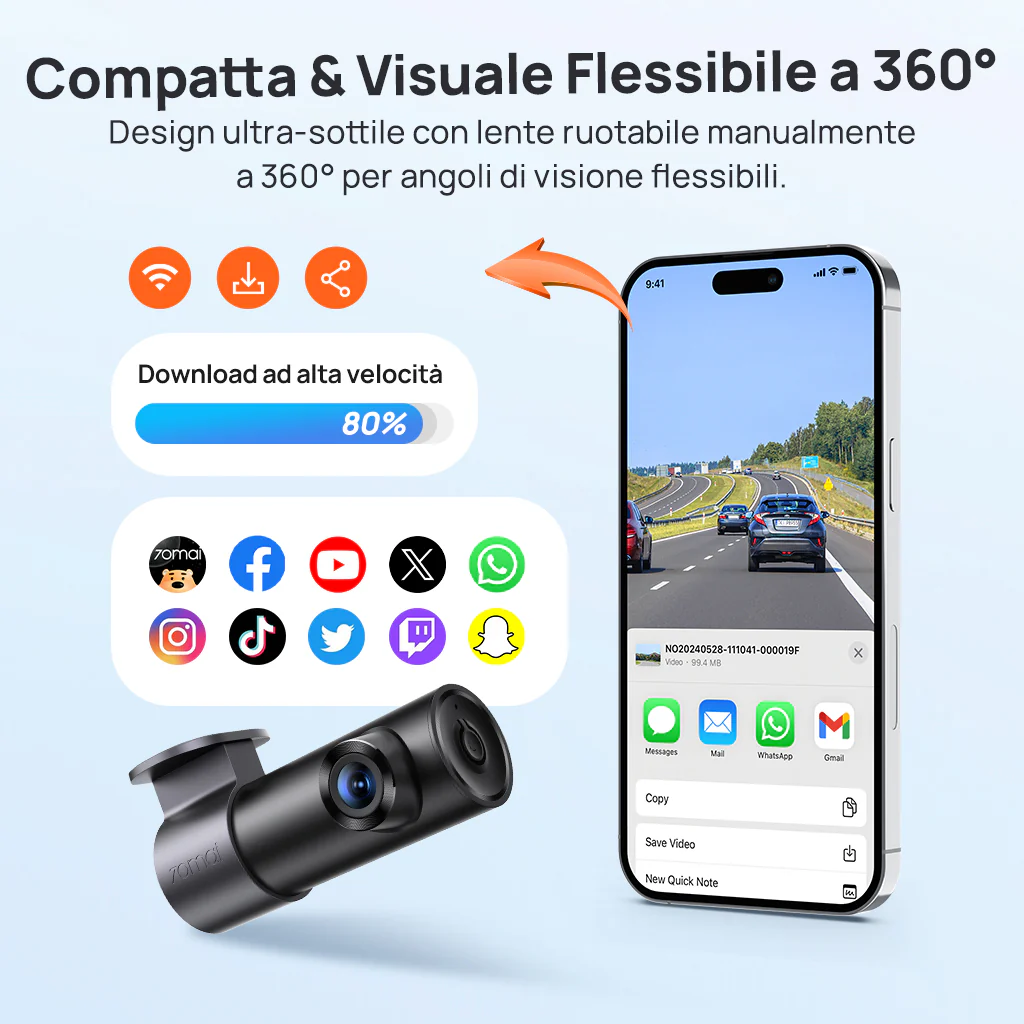 70mai Dash Cam M310 Plus 3K con obiettivo orientabile a 360°, visione notturna potenziata e registrazione di emergenza in buffer - Image 5